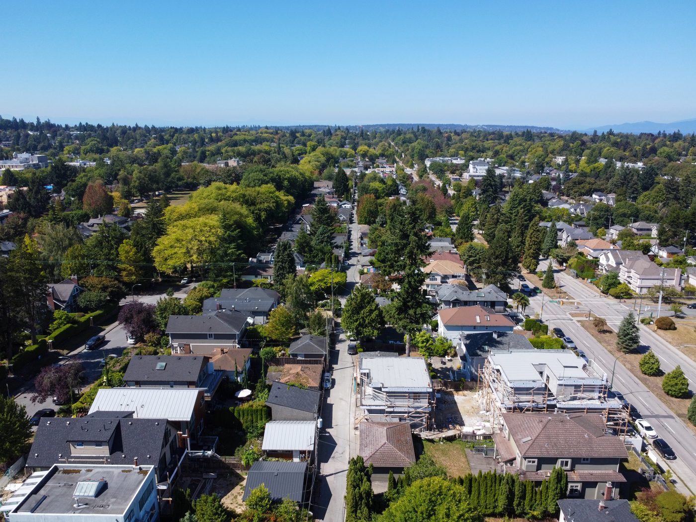 Drone photograph of the site and the surrounding Cambie corridor